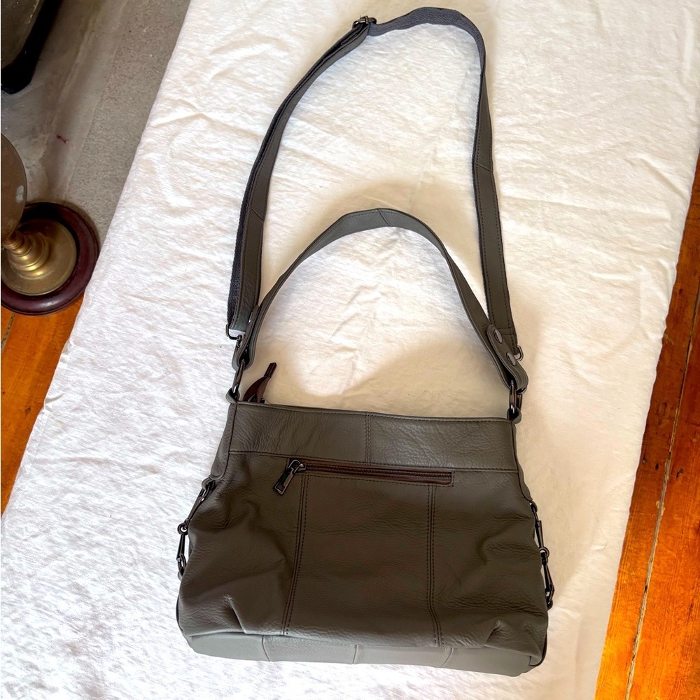 Women’s Grey Leather Top Handle Satchel Crossbody Shoulder Bag